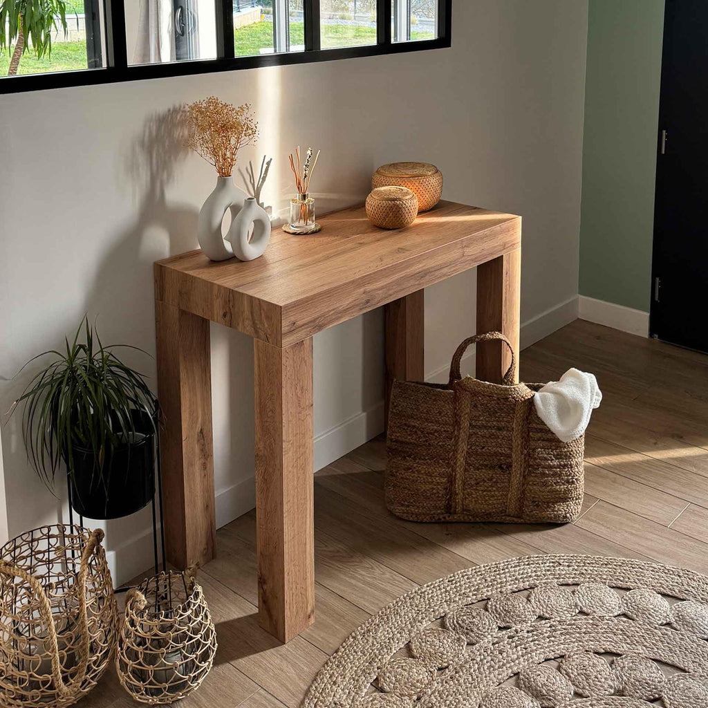 First, Extendable Console Table 17.7(120) x35.4 in, Rustic Oak, for 4-14 People, Space-Saving Dining Table, Italian