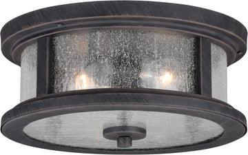 Cumberland Bronze Rustic Round Outdoor Flush Mount Ceiling Light Clear Glass