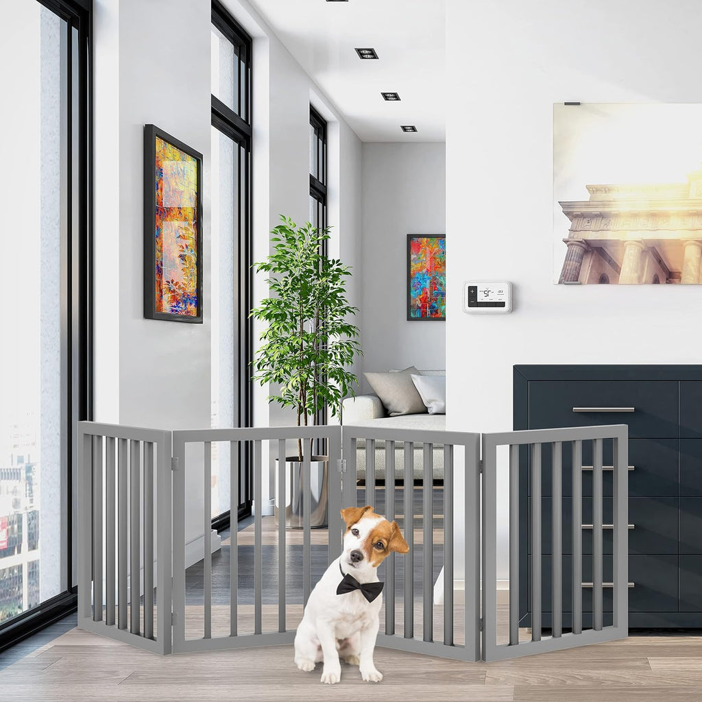 Pet Gate - Dog Gate for Doorways, Stairs or House - Freestanding, Folding, Accordion Style, MDF Wooden Indoor Dog