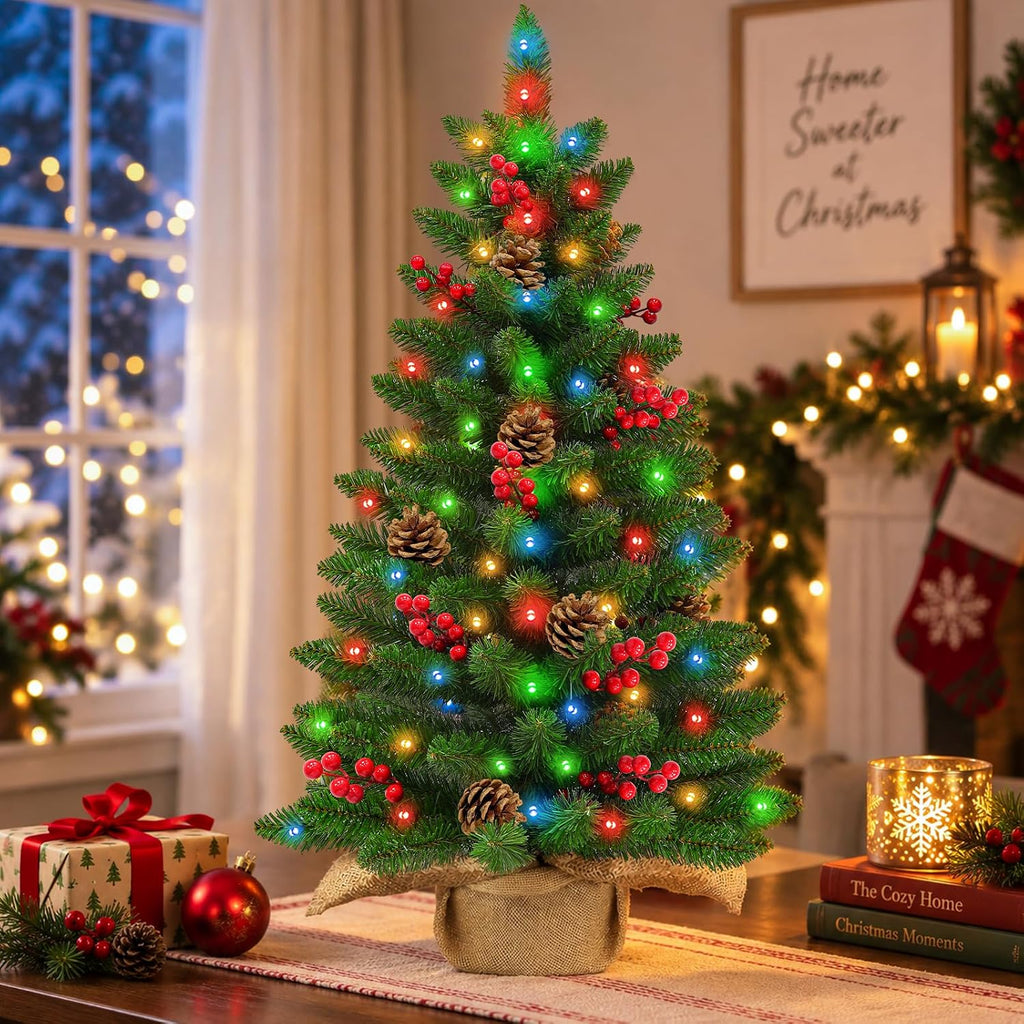 Timer 3 ft Artificial Mini Christmas Tree, Tabletop Small Christmas Trees