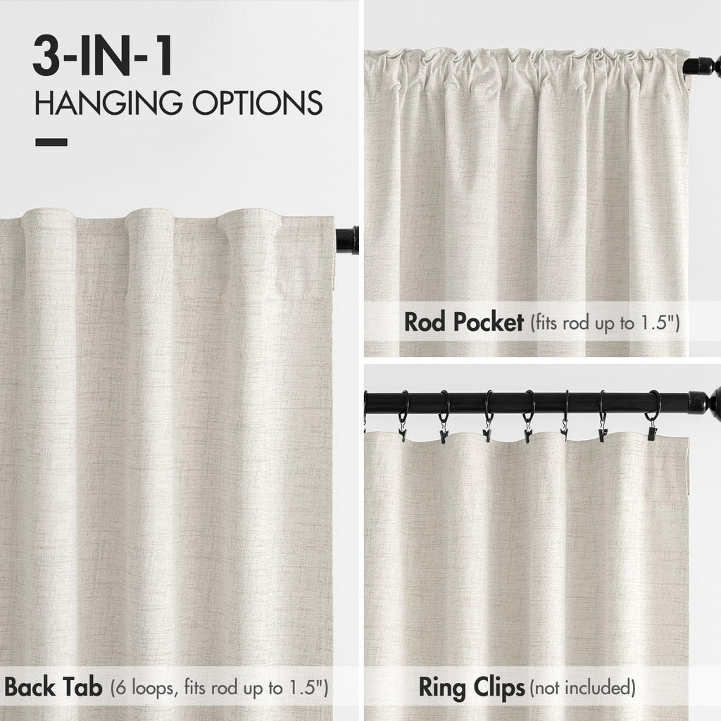 100% Blackout Curtains 84 inches Long Linen Curtains & Drapes 2 Panels Set for Bedroom Back Tab Living Room Darkening