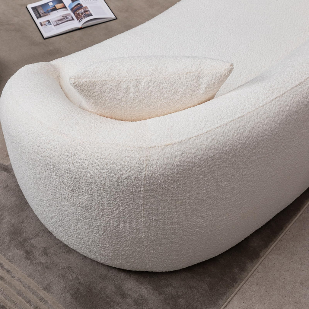 Curved Sofa Couch, 93", Chenille, Modern, White Boucle