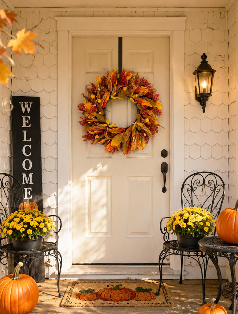 26" Fall Wreaths for Front Door: Autumn Eucalyptus Leaf Wreath