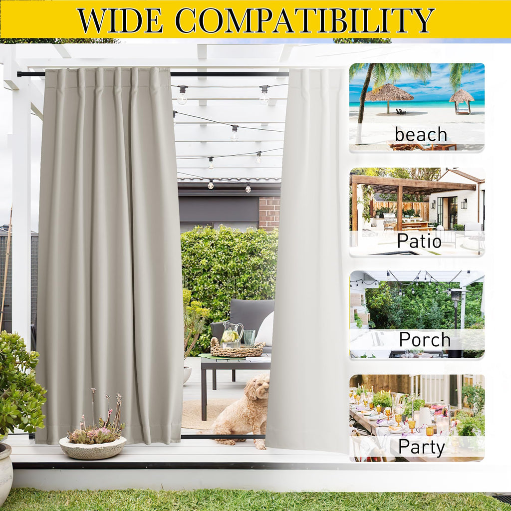 2 Panels Privacy Outdoor Curtains Waterproof, Thermal Insulated Windproof Pocket & Back Tab on Top and Bottom Light &