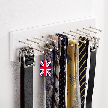 Tie Rack Organizer - Holds 40 Large Ties - Solid Wood & Sturdy Metal Storage Holder for Closet - Wall Mounted Tie