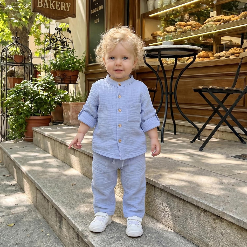 Cotton Linen Clothes for Toddler Boys Shirt Pants Outfits Set