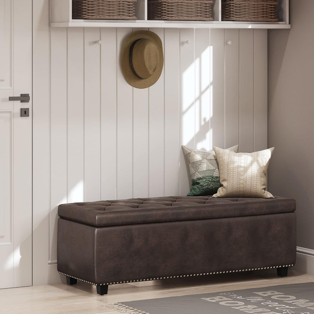 Kingsley 48" Wide Vegan Leather Storage Ottoman in Natural