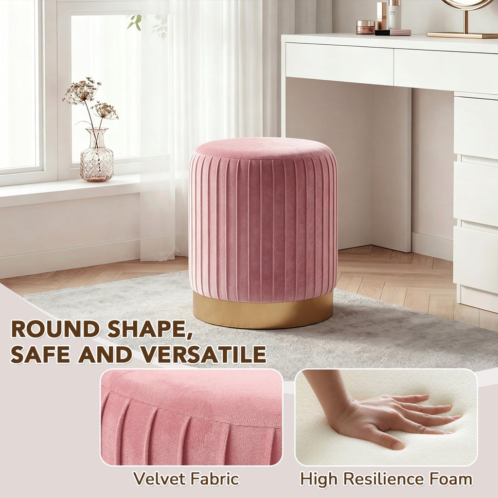 Round Velvet Ottoman, 16.5" H Footrest Stool (Pink, 1PC)