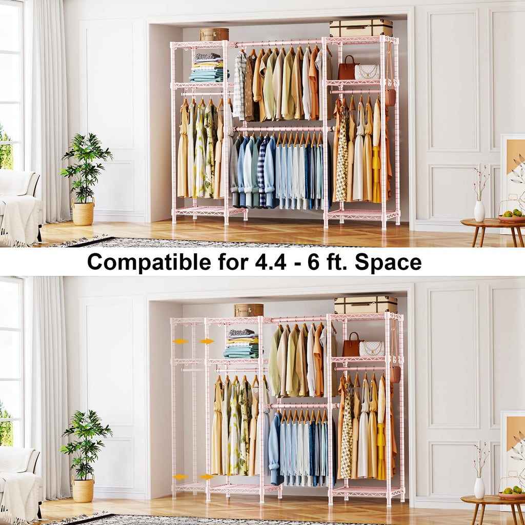 E7 Garment Rack, Heavy Duty Clothes Storage System with Extendable Rod