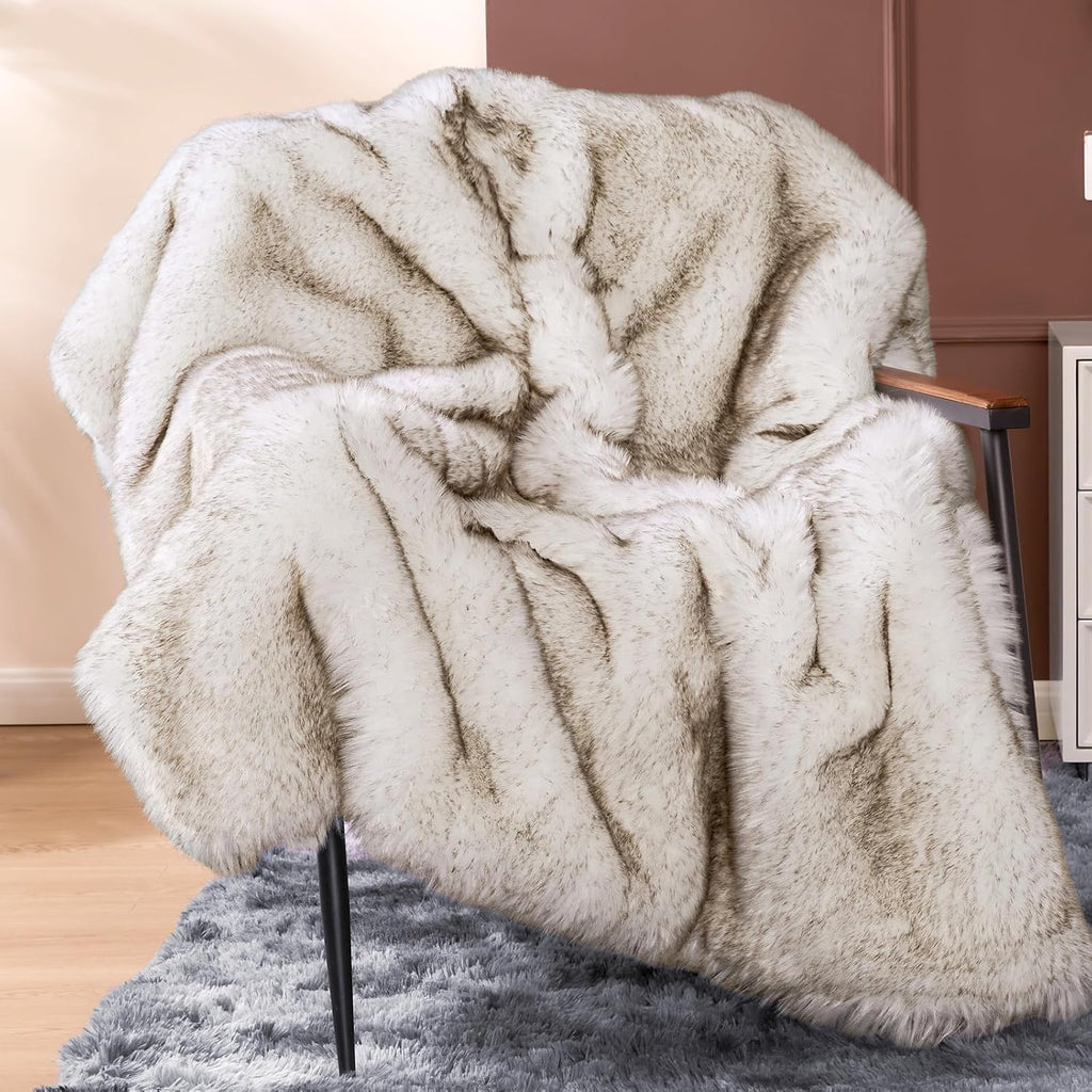 1000GSM Faux Fur Throw Blanket, Super Thick Warm Cozy Heavy Blankets, Plush Fuzzy Elegant Winter Reversible Mink