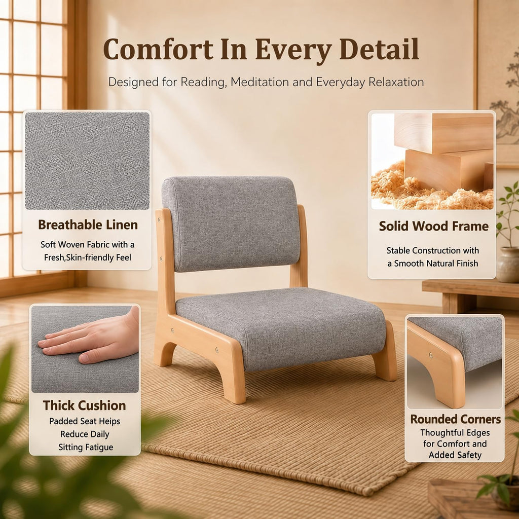 Japanese Floor Chair with Back Support - Modern Tatami Zaisu Style