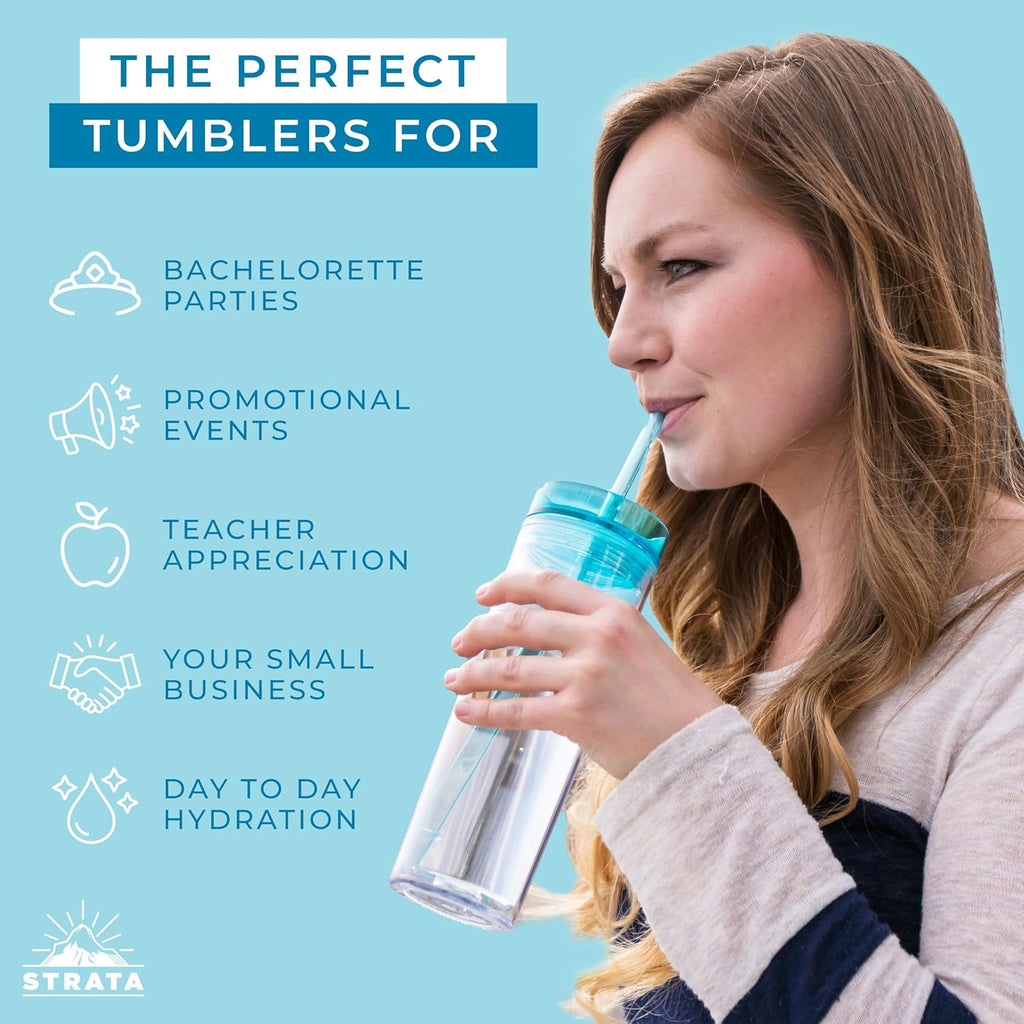 SKINNY TUMBLERS 4 Colored Acrylic Tumblers with Lids and Straws | Skinny, 16oz Double Wall Clear Plastic Tumblers