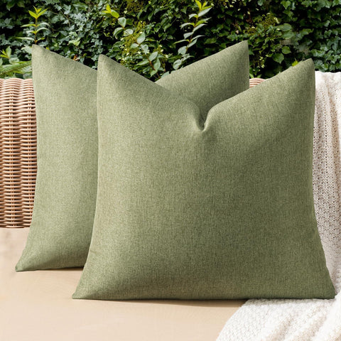 Pack of 2 Decorative Outdoor Solid Waterproof Throw Pillow Covers Faux Linen Garden Farmhouse Cushion Cases