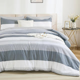King Comforter Set 7 Pieces - Light Grey Striped Lightweight Bed in a Bag