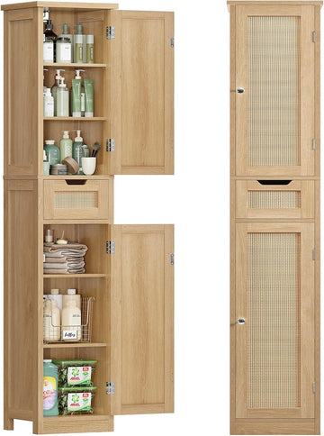 67" Tall Storage Cabinet with Adjustable Shelf & 1 Large Drawer, Pantry Cabinet with 4 Doors, Kitchen Cabinets