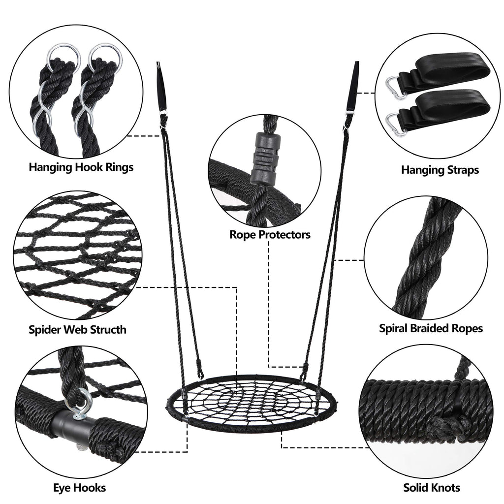 40 Inch Tree Swing, Spider Web Round Swing Net for Kids, 660lbs Weight Capacity, Swing Seat for Backyard, Playground