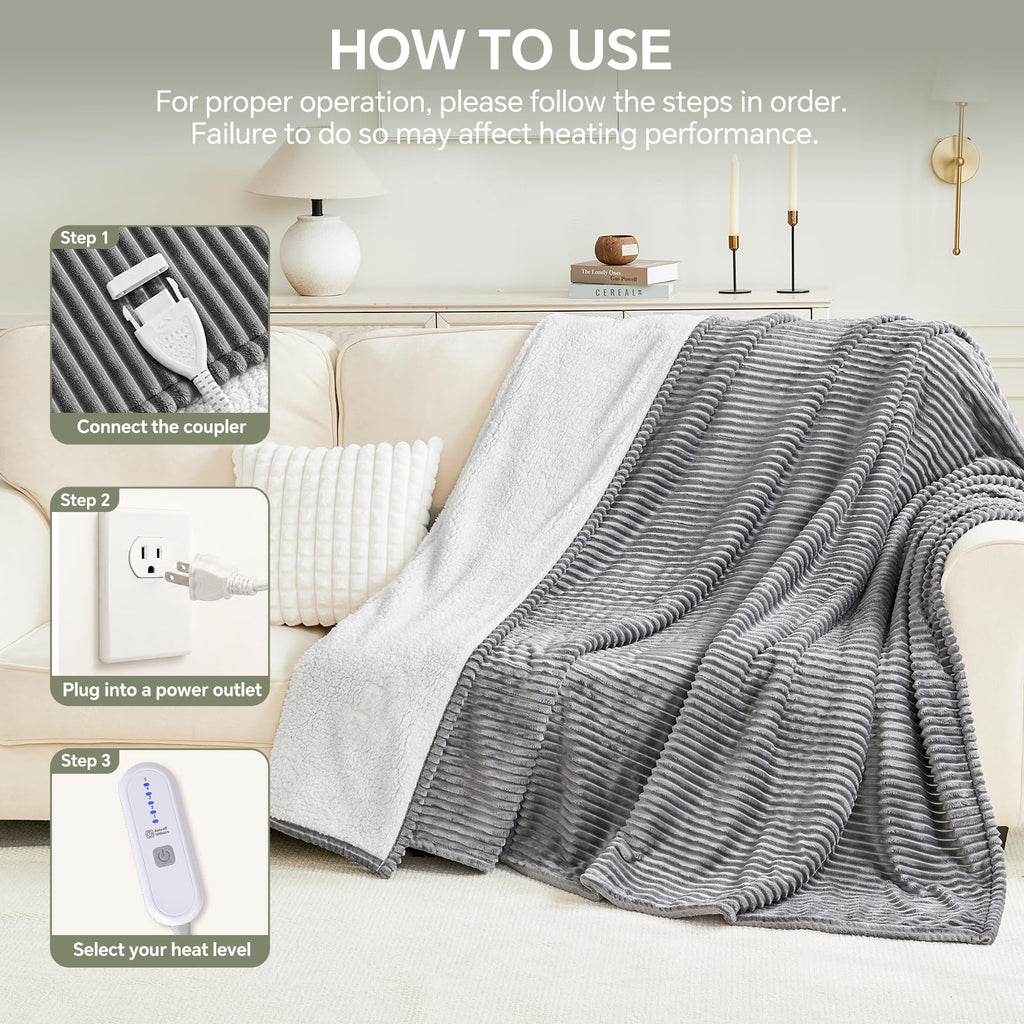 Heated Blanket Dual Control Electric Blanket, 84"x90"