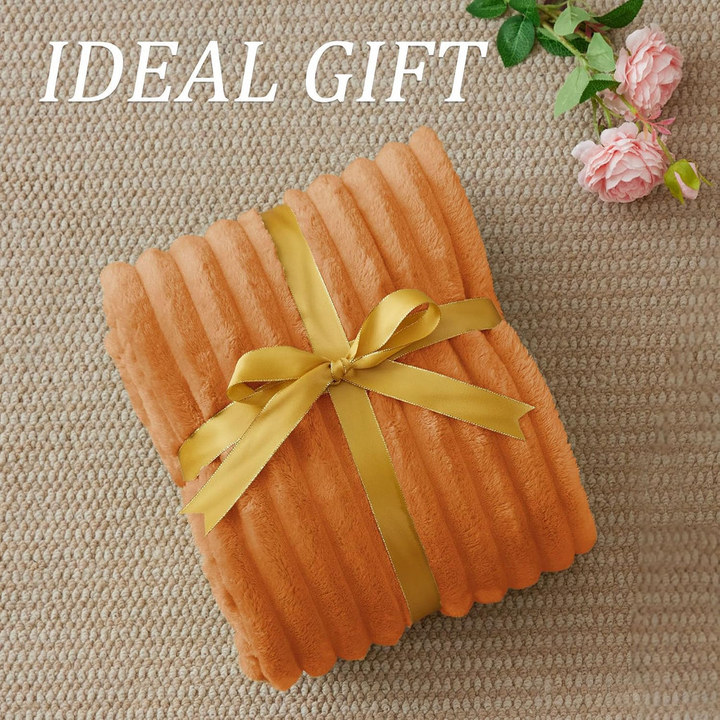 Ribbed Fleece Fall Throw Blanket, Burnt Orange, 50"x60"
