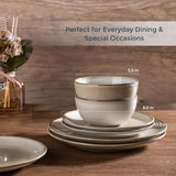 Ceramic Dinnerware Sets for 4, 12 Pieces Handpainted Stoneware Plates and Bowls Set, Scratch Resistant Dishes Set
