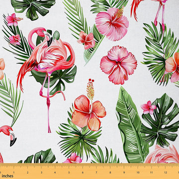 Tropical Palm Leaf Flamingo Upholstery Fabric Soft 2 Yards