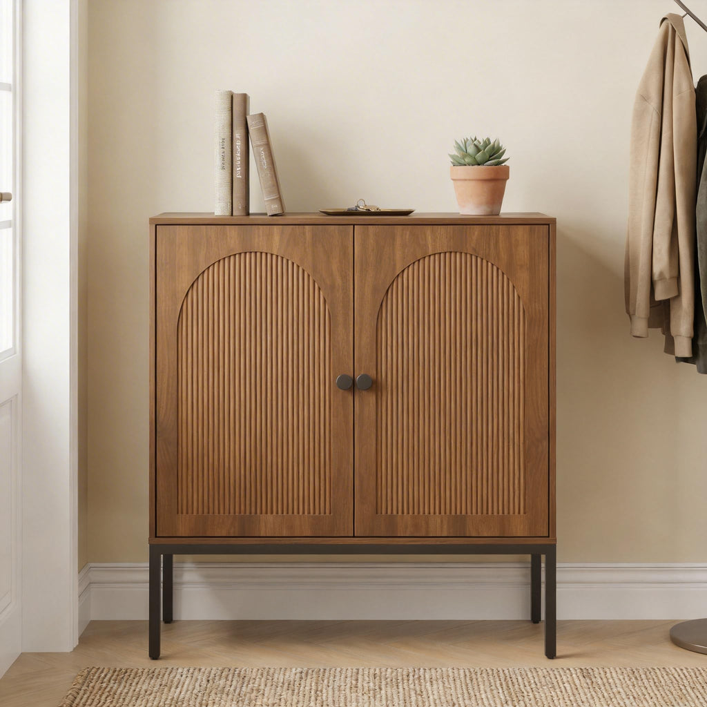 Modern Fluted Sideboard Buffet Cabinet with Storage, Walnut