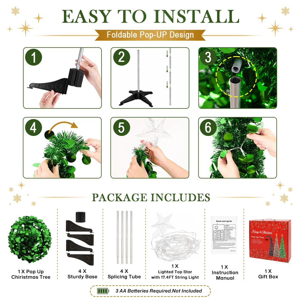 5FT Pop Up with Lighted Top Star for Christmas Decorations