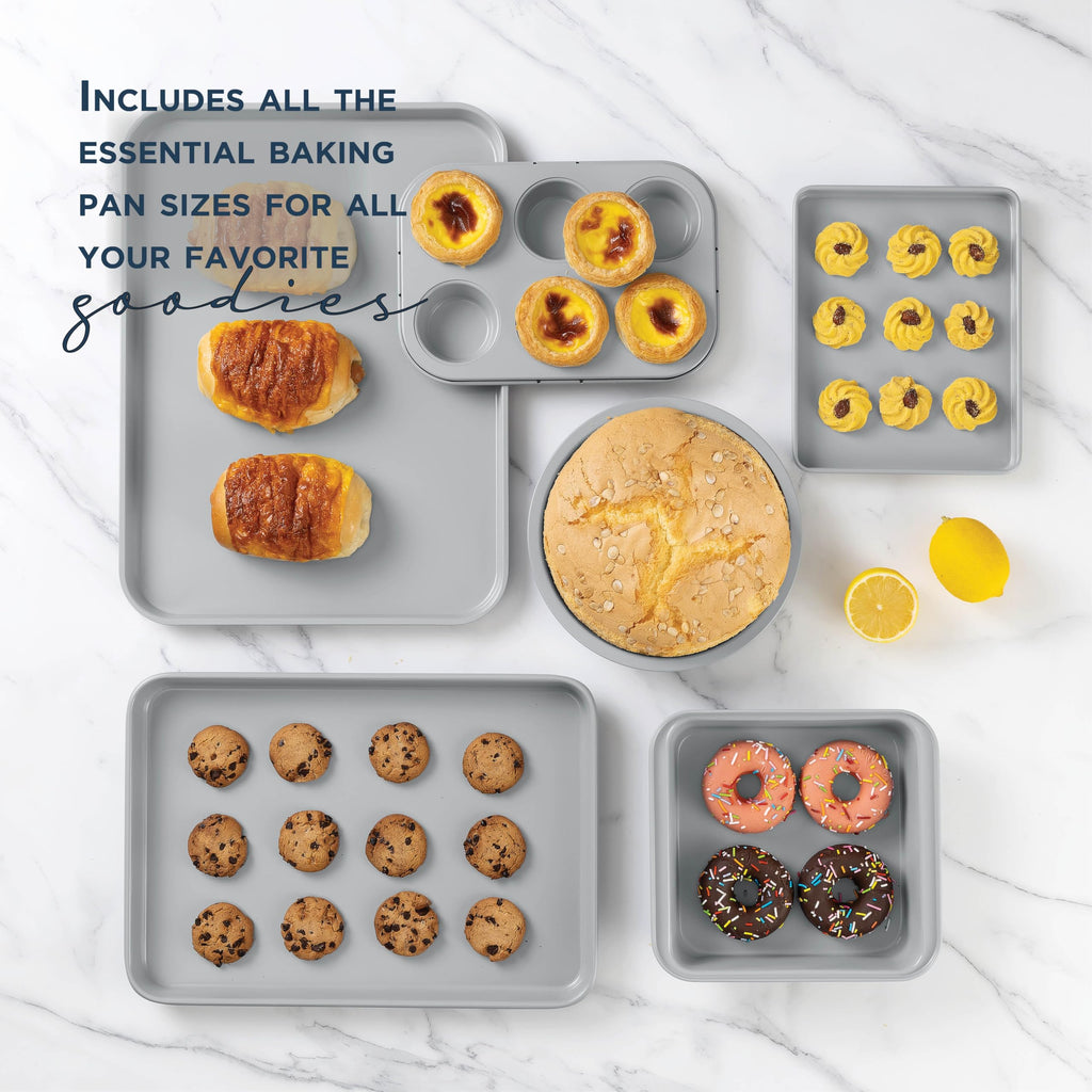 Nonstick Stackable Bakeware Set - Deluxe Heavy Duty, Durable, Easy Release Baking Set, Denim, 13 Pcs