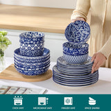 SELENE Plates and Bowls Set for 6, 24 Pieces Dinnerware Sets, Mircowave and Dishwasher Safe Dishes Set