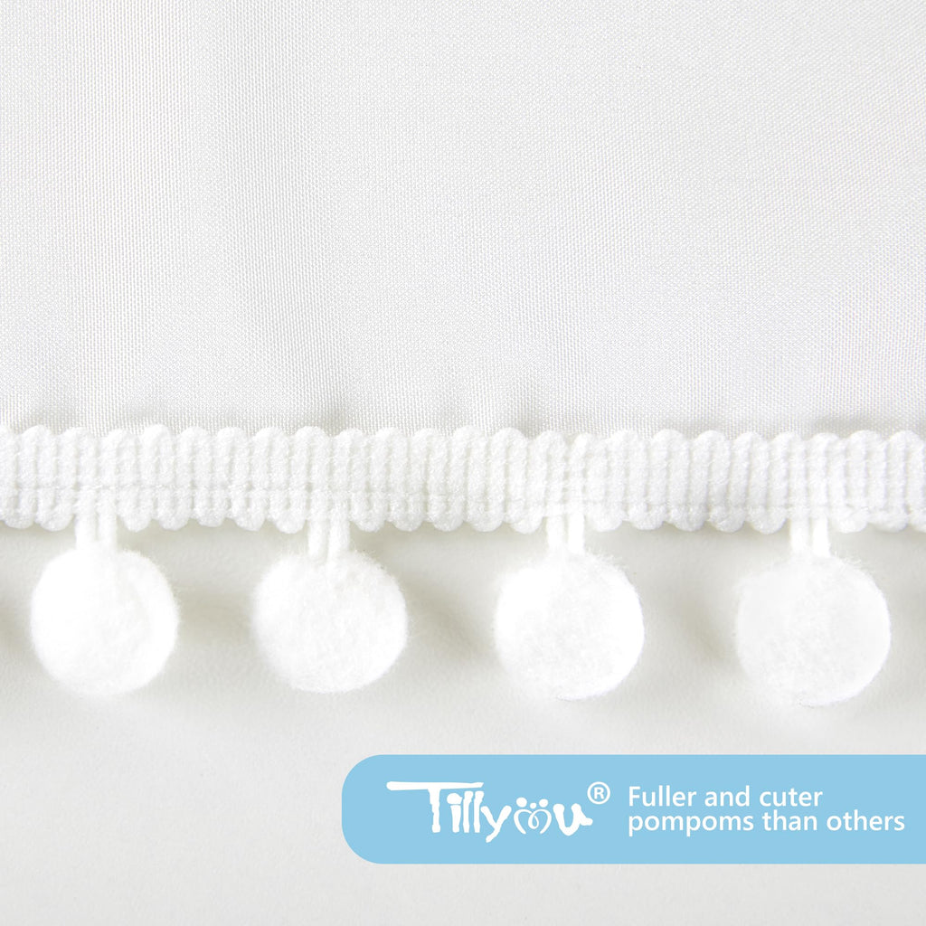 Baby Crib Skirt Girls Boys, Ruffled Bed Skirt with Pompoms, 28"x 52", 14'' Drop, White
