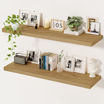 12 Inch Deep Floating Shelves 55 inch Long, Oak, Set of 2