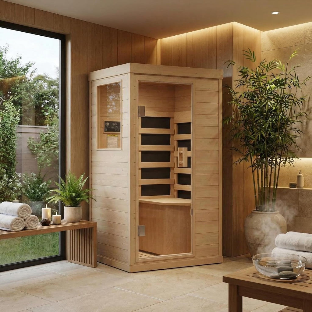 Garvee Far Infrared Sauna 1 Person Indoor Dry Sauna with Low EMF 1200W/110V Heaters Panels, Chromotherapy, MP3 Speaker