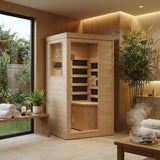 Garvee Far Infrared Sauna 1 Person Indoor Dry Sauna with Low EMF 1200W/110V Heaters Panels, Chromotherapy, MP3 Speaker