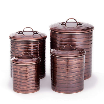 Old Dutch Antique Copper 'Wave' Canister Set, 4 Qt, 2 Qt, 1 Qt, 1 Qt