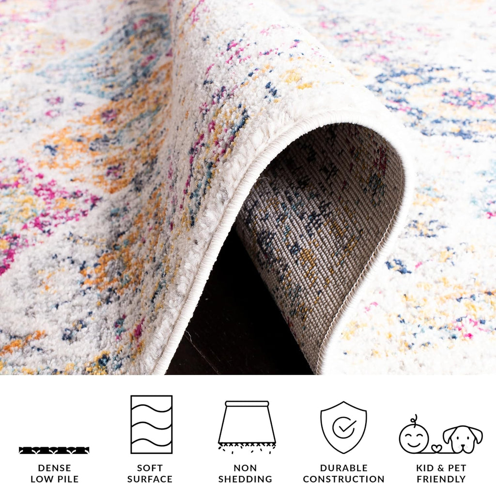 Madison Collection X-Large Area Rug - 12' x 15', Cream & Multi, Floral Medallion Distressed Design, Non-Shedding &