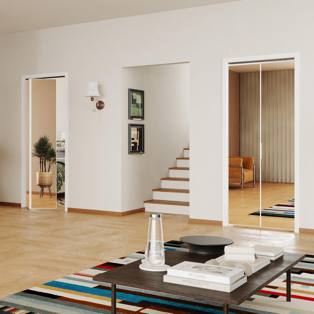 Bifold Doors, Mirrored Closet Door Panel with Complete Hardware Kit