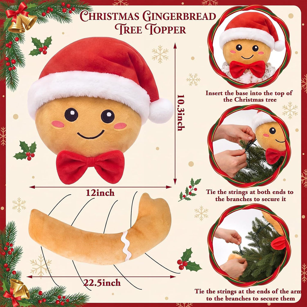 Kit Gingerbread Christmas Tree Topper Xmas Tree Decoration Set - Set of 3