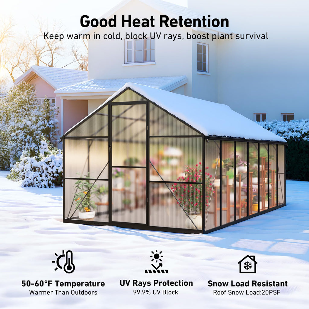 8x14 FT Greenhouse with Hygrometer, Windproof UV Protection Green Houses
