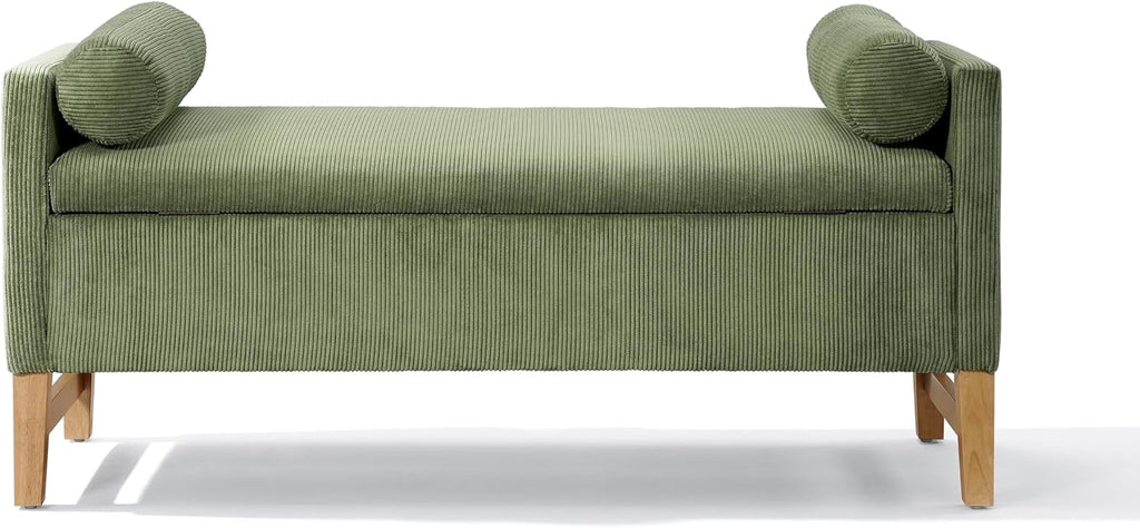 Namo Corduroy Upholstered Ottoman with Storage, Wooden Storage Ottoman Bench with Pillows, Long Entryway Ottoman Foot