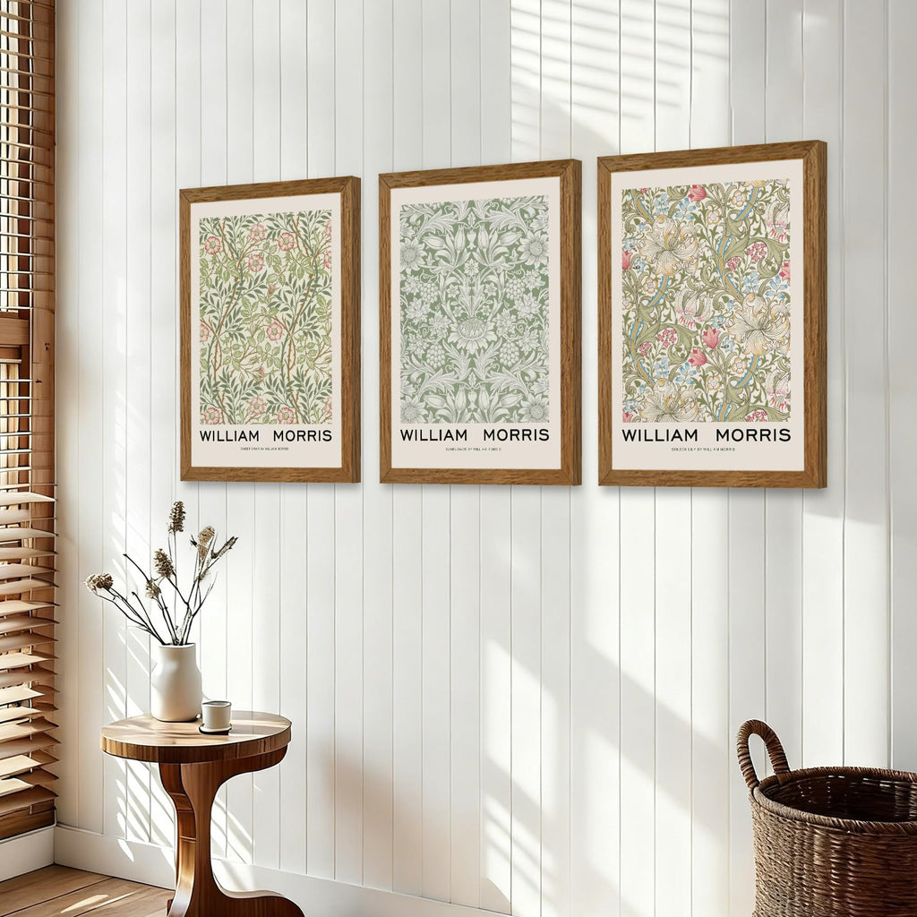 William Morris Wall Art Set of 3, Solid Wood Frames, 12 x 16 in Each