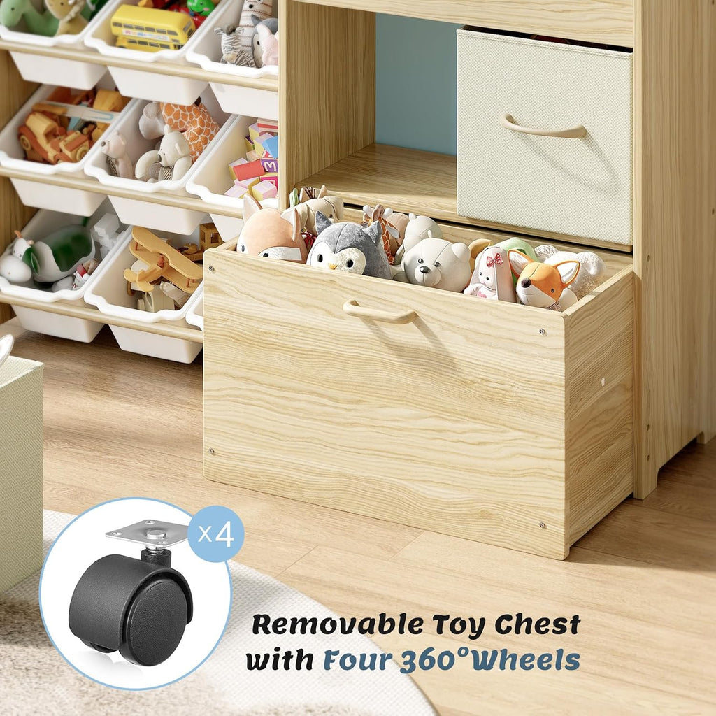 Toy Storage Organizer for Kids, 9-Bin Toy Organizer with 2-Drawers, Movable Toy Chest and Top Rack, Multifunctional