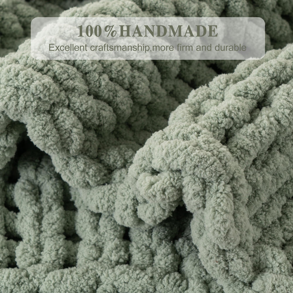 Chunky Knit Throw Blanket for Couch, Sage Green, 50"x60"