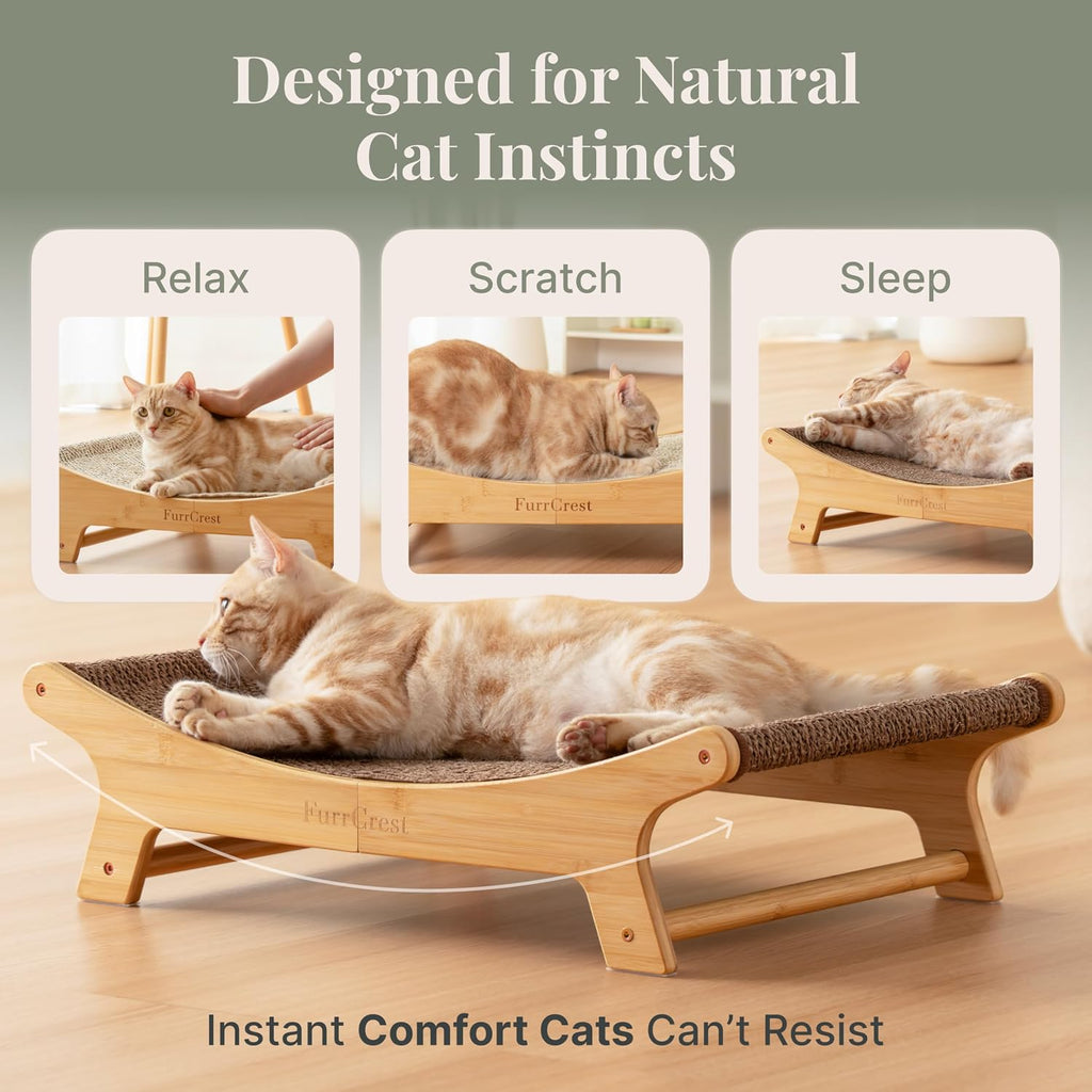 XL Sisal Cat Scratcher Bed with Elevated Hammock for Indoor Cats, Replaceable Natural Sisal Pad, Large Cat Lounge