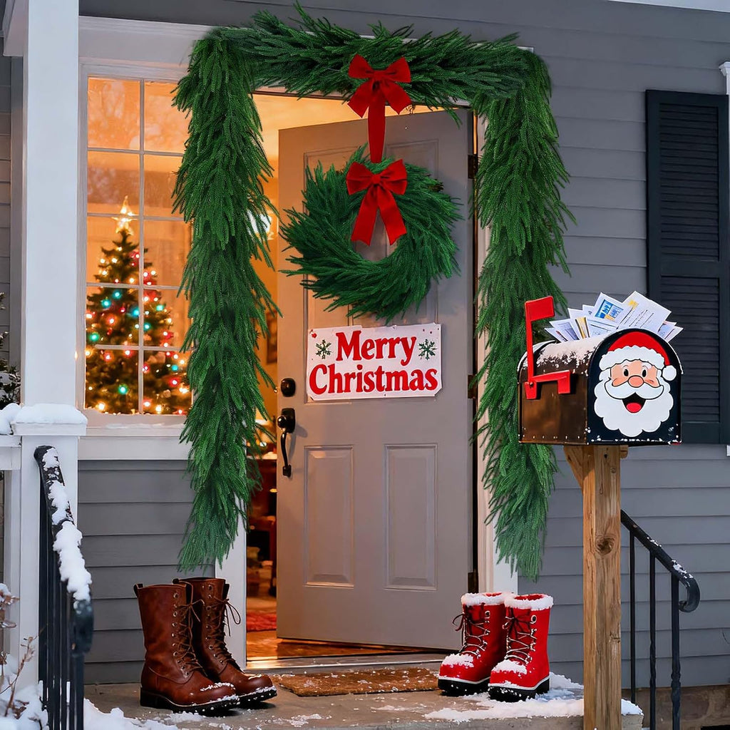 Extra Full: 15FT Christmas Norfolk Pine Garland, Greenery Real Touch Decorations for Mantle Table Staircase Fireplace