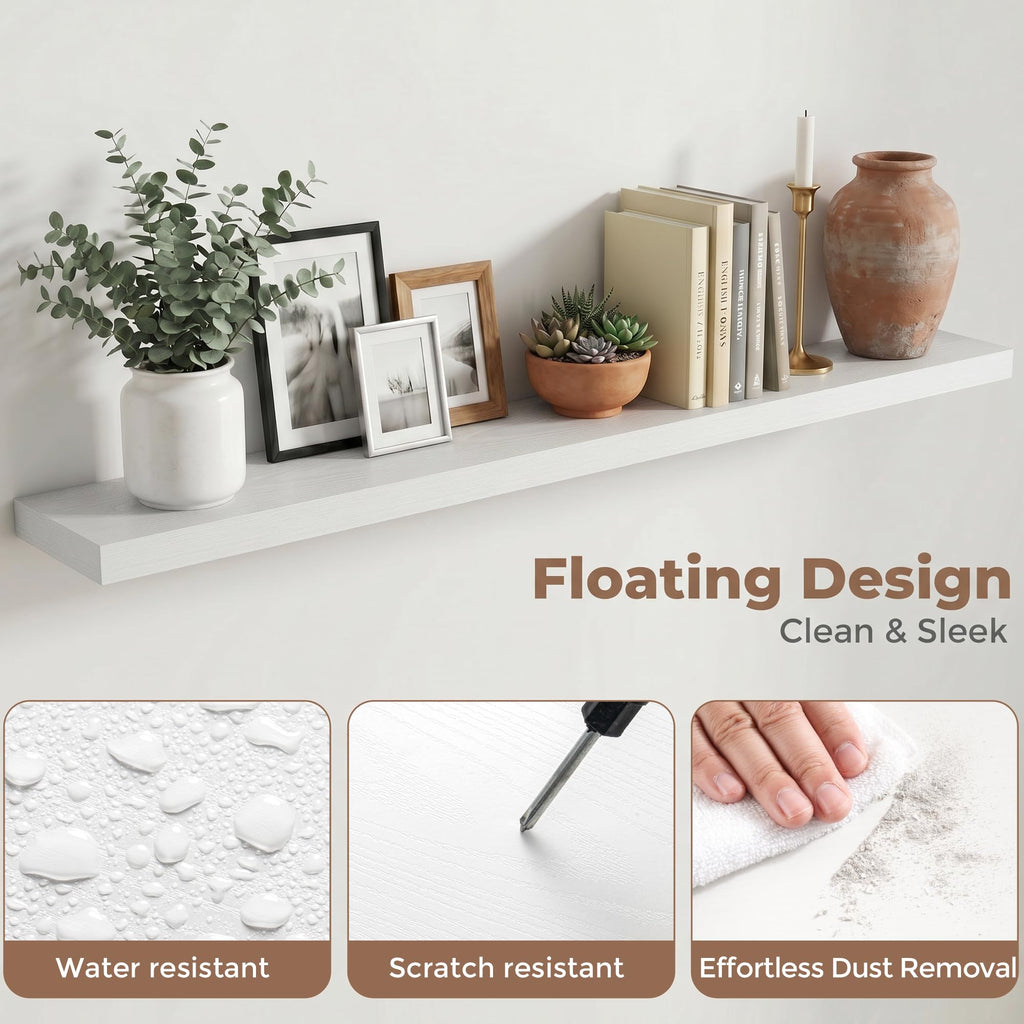 72 Inch Floating Shelves for Wall, 8"D Wood Storage Shelves, White Finish