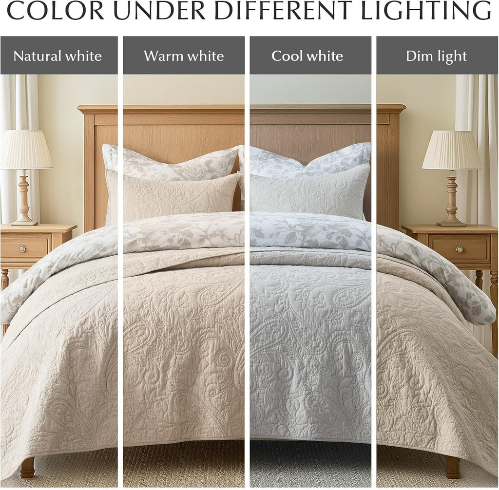 100% Cotton Paisley Quilt Set, King 3 Piece Set - Prewashed Lightweight Bedspread with 2 Shams, Soft & Breathable