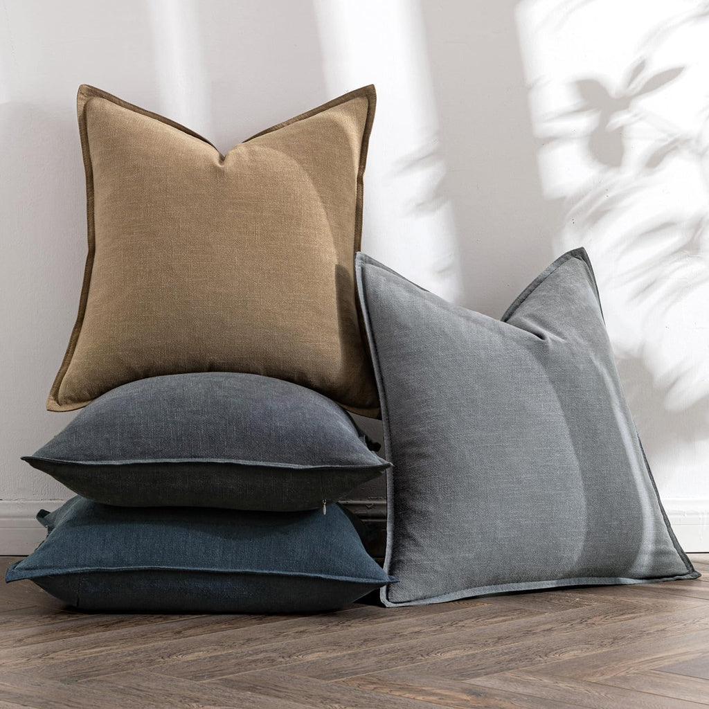 Neutral Navy Boho Linen Pillow Covers 20x20 Inch Pack of 4
