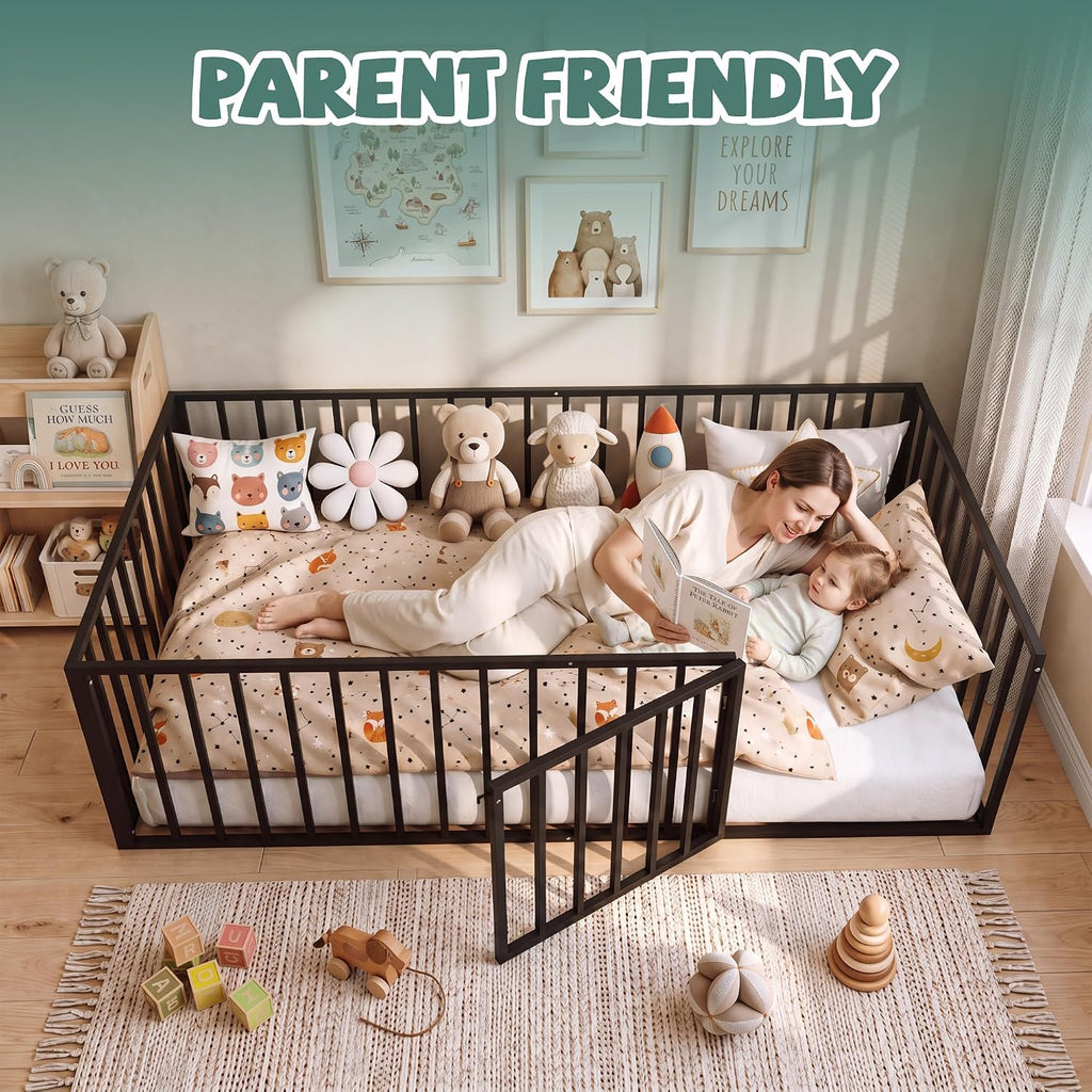 Toddler Floor Bed, Metal Montessori Bed for Kids, Black
