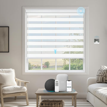 Smart Zebra Sheer Blinds Custom to Compatible with Alexa Google Horizontal Motorized Window Blind Dual