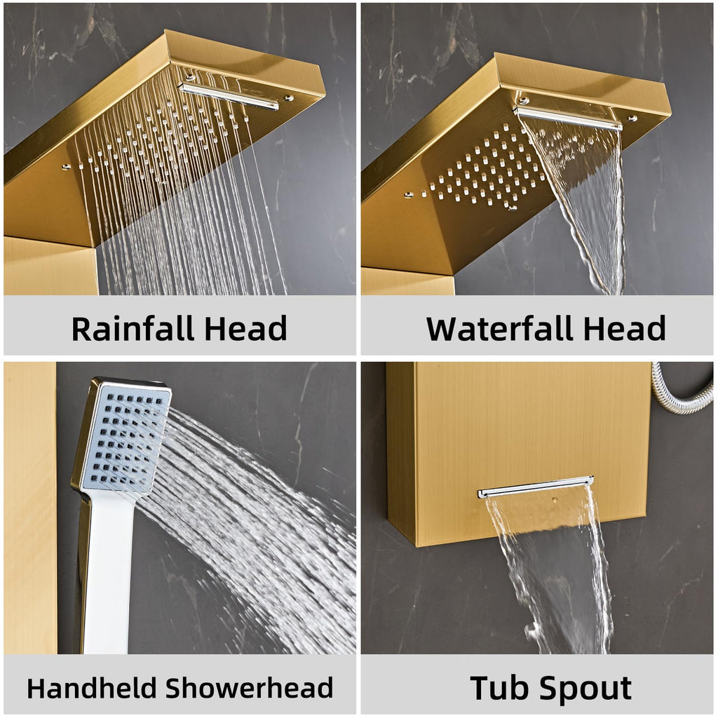 Multi-Function Shower Panel Tower System 6 in1 Shower Panel Tower with Powerful Body Massage, Rainfall