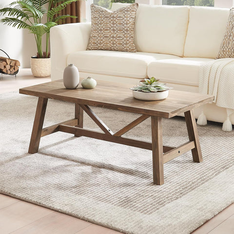 Farmhouse 43" Coffee Table,Solid Wood Center Tables and Office, Rustic Wooden Rectangular Table with V-Shaped Support